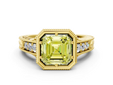 Yellow gold Bezel Set Fancy Yellow Asscher  Diamond Milgrain Pave Engagement Ring_17