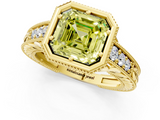 Yellow gold Bezel Set Fancy Yellow Asscher  Diamond Milgrain Pave Engagement Ring_18