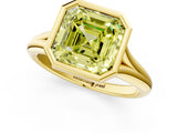 Yellow gold Bezel Set Fancy Yellow Asscher  Solitaire Diamond Ring with Smooth Band 2