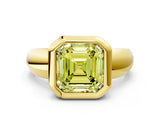 Yellow gold Bezel Set Fancy Yellow Asscher  Solitaire Ring with Wide Band