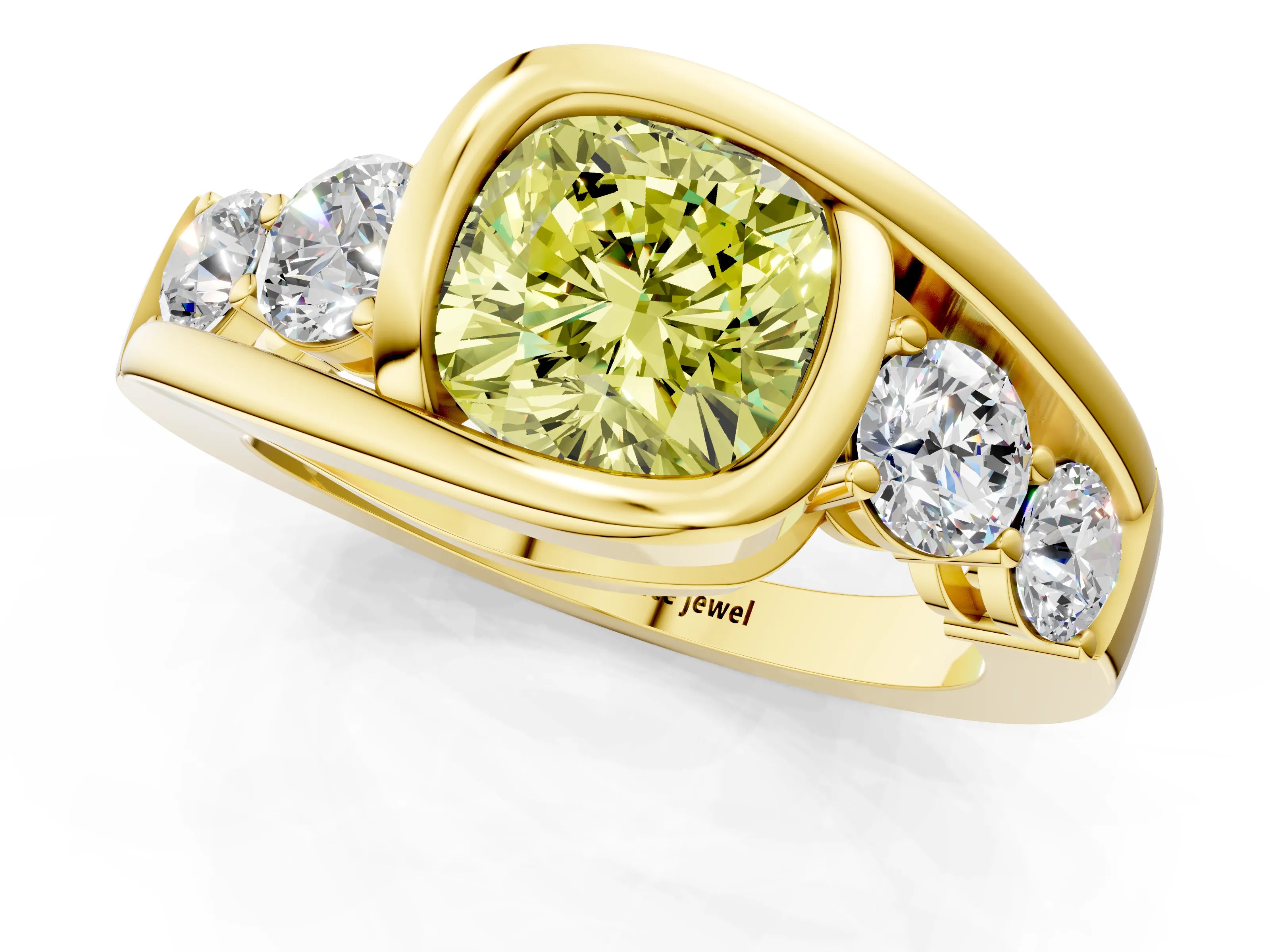 Yellow gold Bezel Set Fancy Yellow Cushion Cut Diamond Split Shank Ring_1