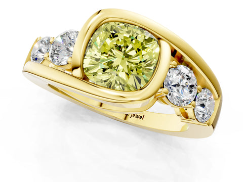Yellow gold Bezel Set Fancy Yellow Cushion Cut Diamond Split Shank Ring_1