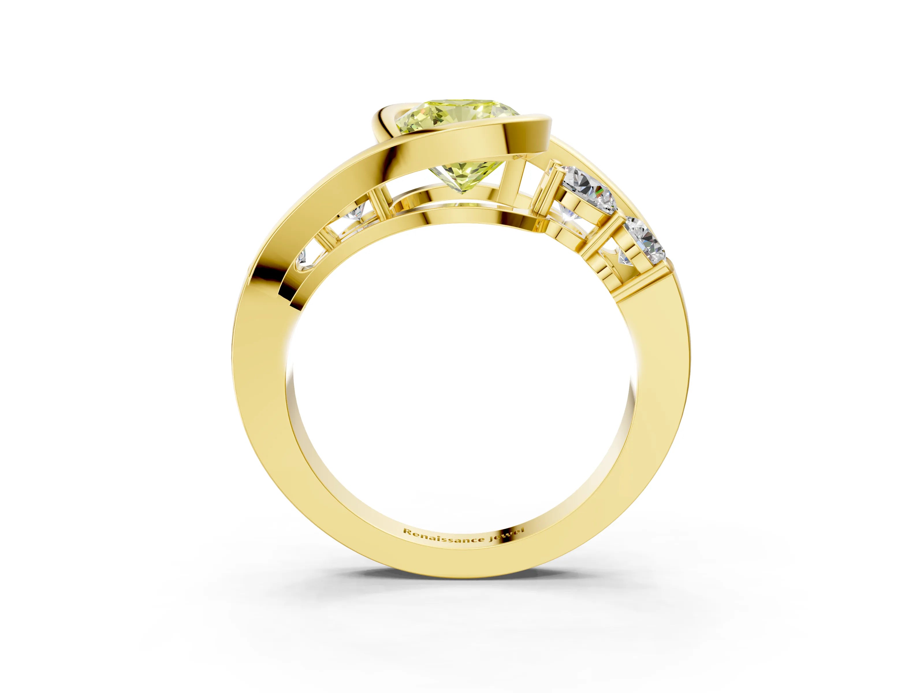 Yellow gold Bezel Set Fancy Yellow Cushion Cut Diamond Split Shank Ring_3