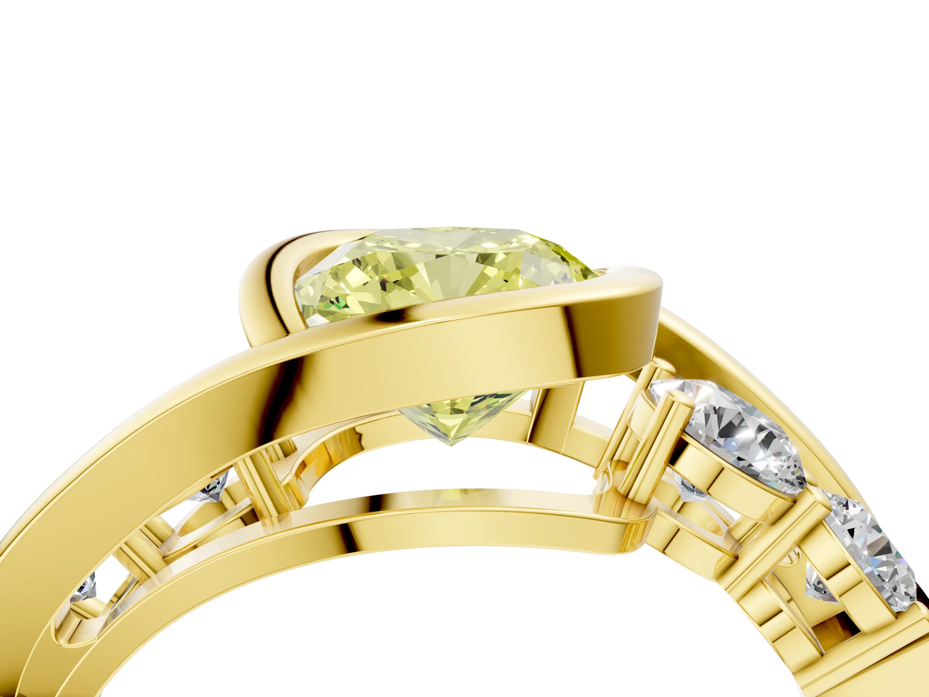 Yellow gold Bezel Set Fancy Yellow Cushion Cut Diamond Split Shank Ring_4
