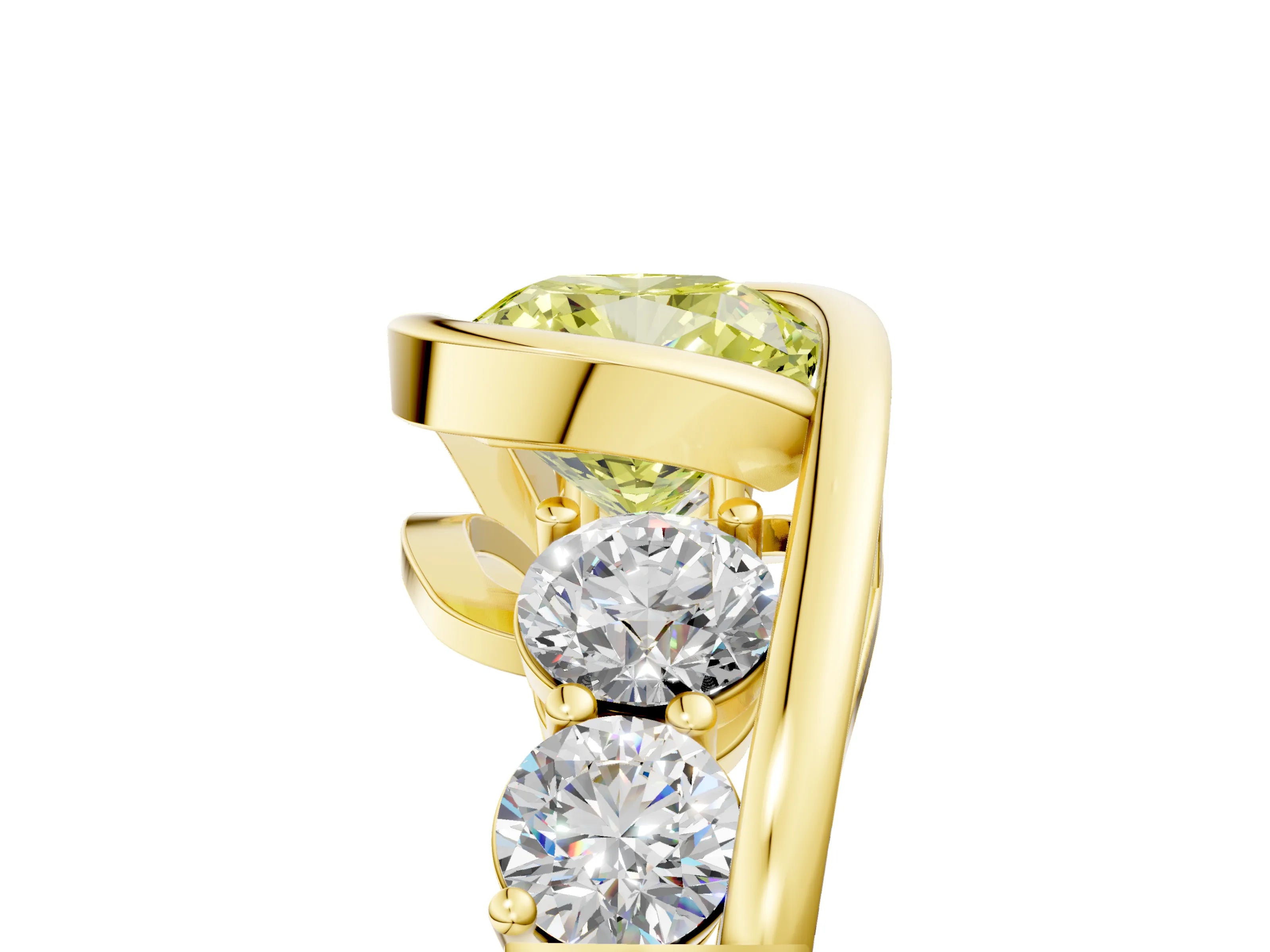 Yellow gold Bezel Set Fancy Yellow Cushion Cut Diamond Split Shank Ring_5