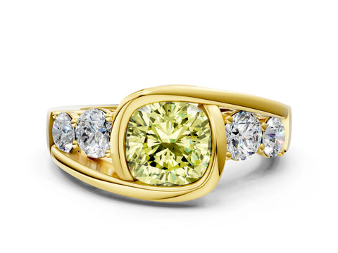 Yellow gold Bezel Set Fancy Yellow Cushion Cut Diamond Split Shank Ring