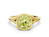 Yellow gold Bezel Set Fancy Yellow Cushion  Cut Solitaire Ring with Tapered Band 2