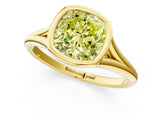 Yellow gold Bezel Set Fancy Yellow Cushion  Cut Solitaire Ring with Tapered Band 3
