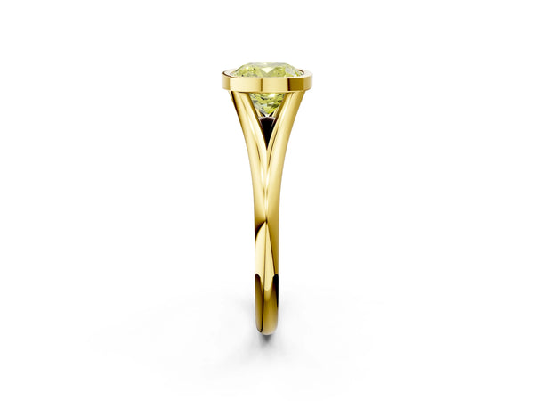 Yellow gold Bezel Set Fancy Yellow Cushion  Cut Solitaire Ring with Tapered Band