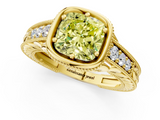 Yellow gold Bezel Set Fancy Yellow Cushion  Diamond Milgrain Pave Engagement Ring_33