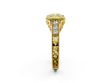 Yellow gold Bezel Set Fancy Yellow Cushion  Diamond Milgrain Pave Engagement Ring_34