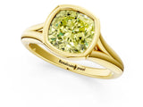 Yellow gold Bezel Set Fancy Yellow Cushion  Solitaire Diamond Ring with Smooth Band 2