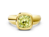 Yellow gold Bezel Set Fancy Yellow Cushion  Solitaire Ring with Wide Band 1