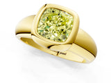 Yellow gold Bezel Set Fancy Yellow Cushion  Solitaire Ring with Wide Band 2