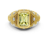 Yellow gold Bezel Set Fancy Yellow Emerald Cut Diamond Milgrain Band Ring