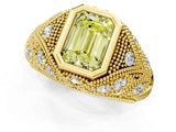 Yellow gold Bezel Set Fancy Yellow Emerald Cut Diamond Milgrain Band Ring_1