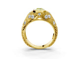 Yellow gold Bezel Set Fancy Yellow Emerald Cut Diamond Milgrain Band Ring_3