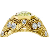 Yellow gold Bezel Set Fancy Yellow Emerald Cut Diamond Milgrain Band Ring_4