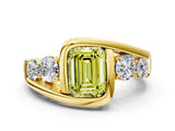 Yellow gold Bezel Set Fancy Yellow Emerald Cut Diamond Split Shank Ring