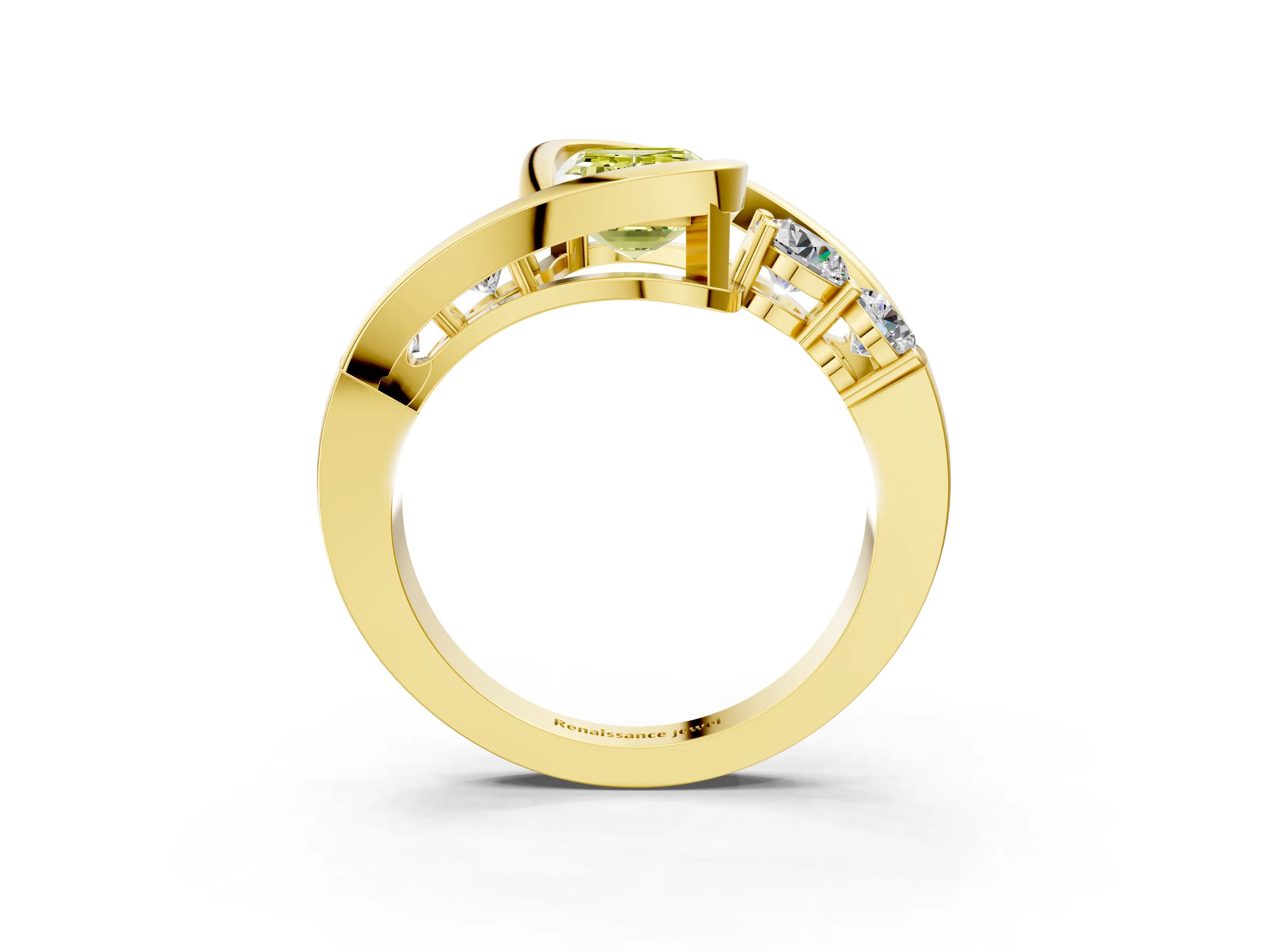 Yellow gold Bezel Set Fancy Yellow Emerald Cut Diamond Split Shank Ring_3
