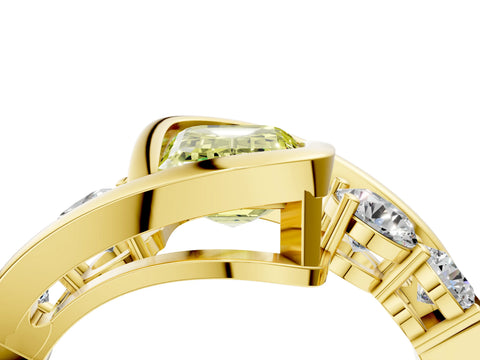 Yellow gold Bezel Set Fancy Yellow Emerald Cut Diamond Split Shank Ring_4