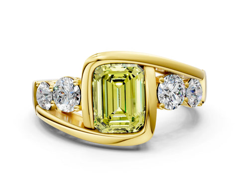 Yellow gold Bezel Set Fancy Yellow Emerald Cut Diamond Split Shank Ring