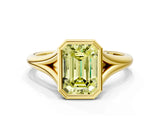 Yellow gold Bezel Set Fancy Yellow Emerald  Cut Solitaire Ring with Tapered Band 2