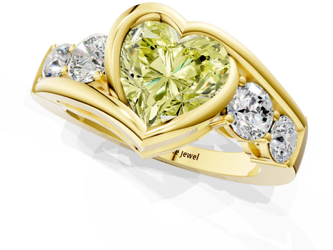 Yellow gold Bezel Set Fancy Yellow Heart Cut Diamond Split Shank Ring_1