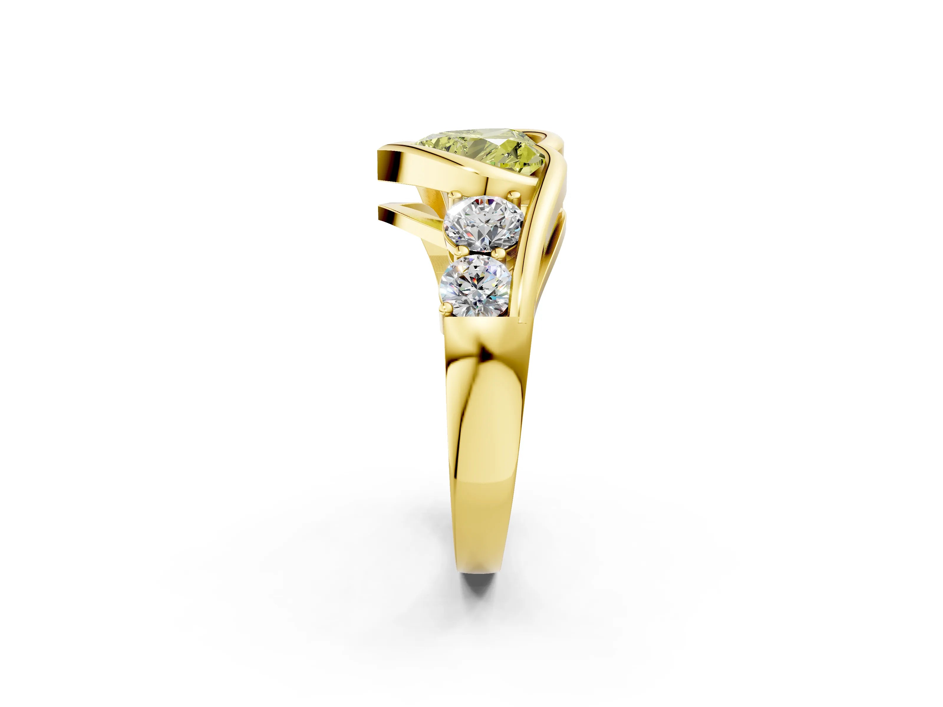 Yellow gold Bezel Set Fancy Yellow Heart Cut Diamond Split Shank Ring_2