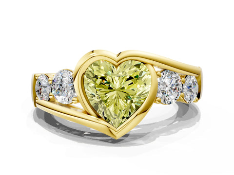 Yellow gold Bezel Set Fancy Yellow Heart Cut Diamond Split Shank Ring
