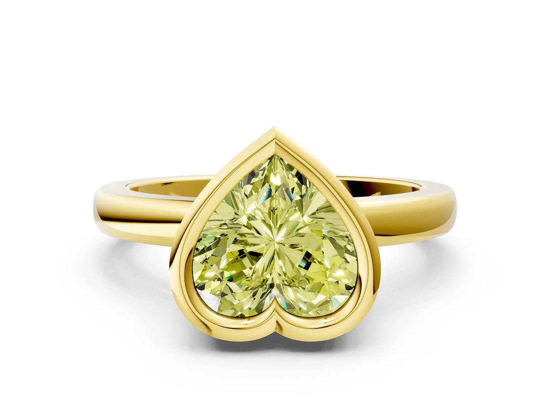 Yellow gold Bezel Set Fancy Yellow Heart Cut Solitaire Engagement Ring with Classic Band