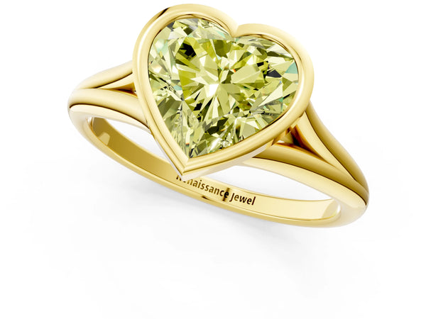 Yellow gold Bezel Set Fancy Yellow Heart  Cut Solitaire Ring with Tapered Band