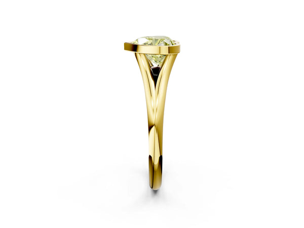 Yellow gold Bezel Set Fancy Yellow Heart  Cut Solitaire Ring with Tapered Band
