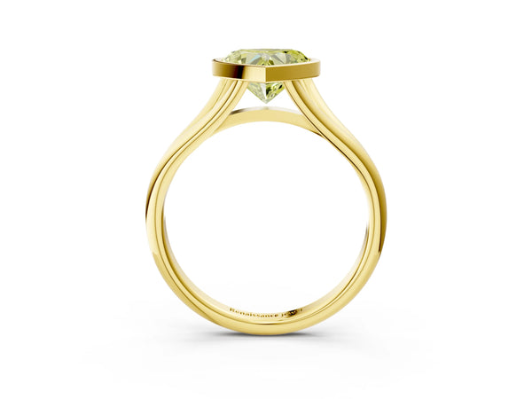 Yellow gold Bezel Set Fancy Yellow Heart  Cut Solitaire Ring with Tapered Band