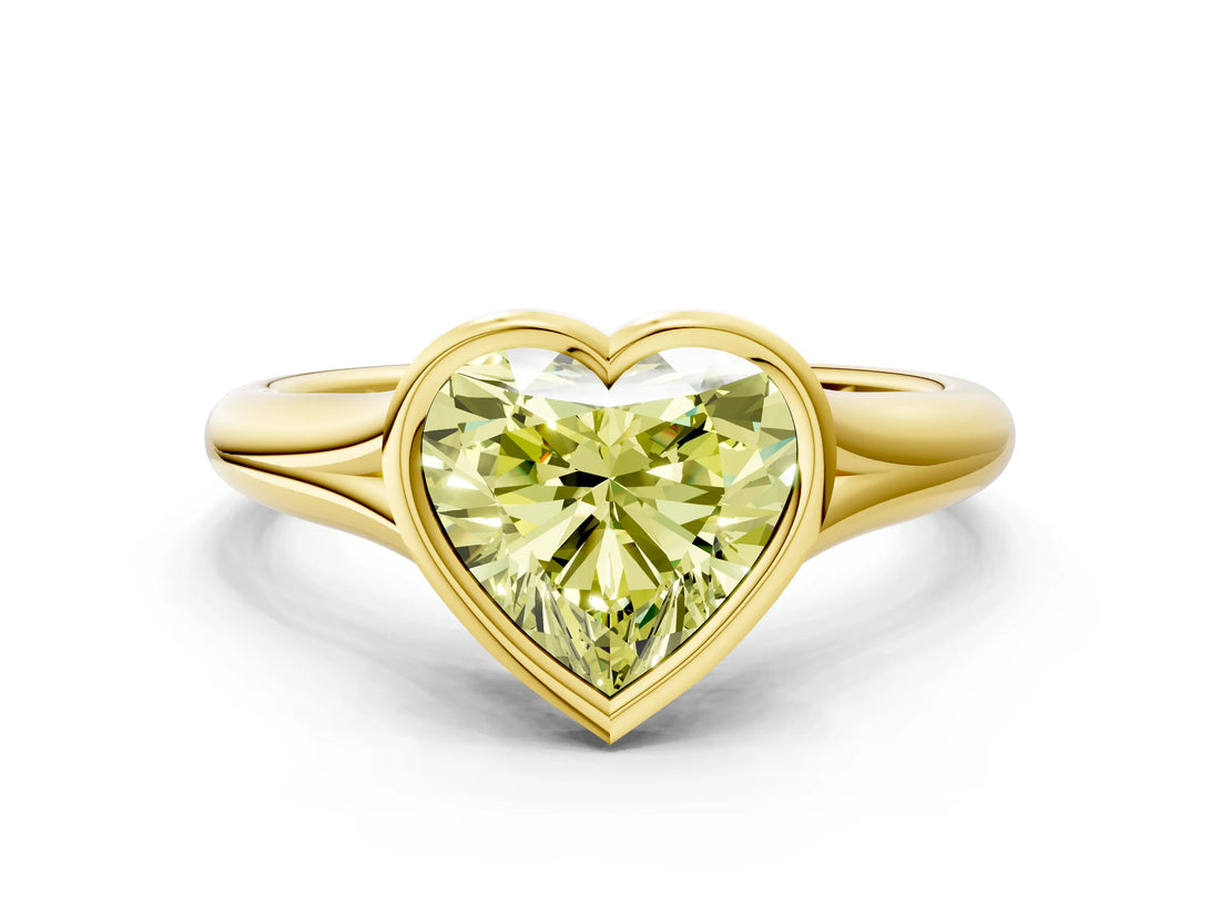 Yellow gold Bezel Set Fancy Yellow Heart  Solitaire Diamond Ring with Smooth Band 1