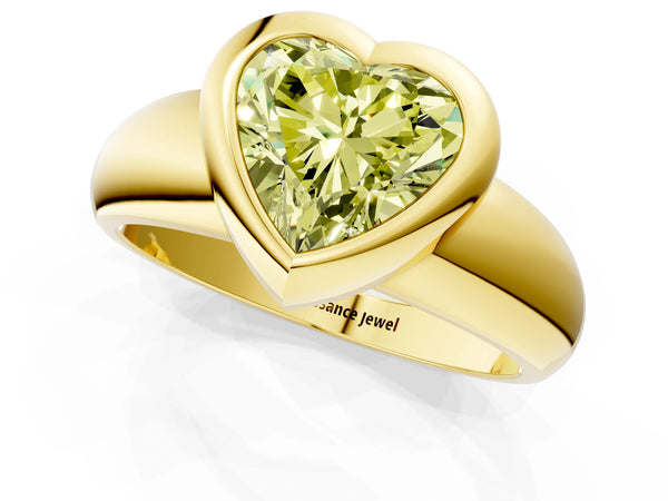 Yellow gold Bezel Set Fancy Yellow Heart  Solitaire Ring with Wide Band