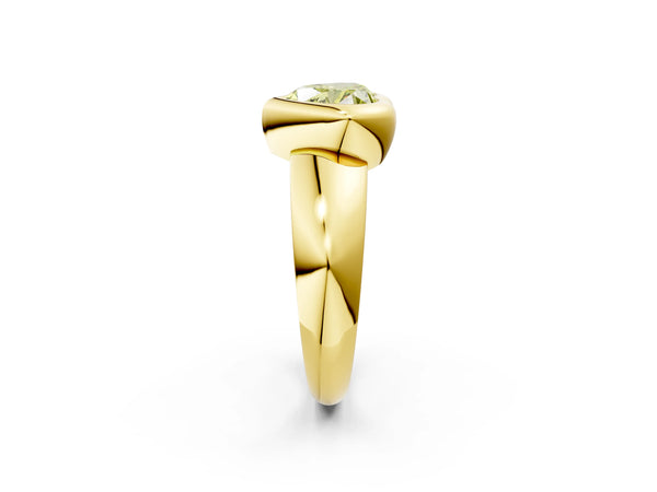 Yellow gold Bezel Set Fancy Yellow Heart  Solitaire Ring with Wide Band