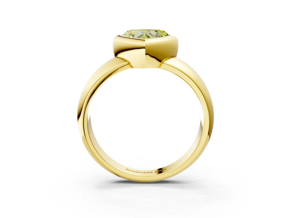 Yellow gold Bezel Set Fancy Yellow Heart  Solitaire Ring with Wide Band