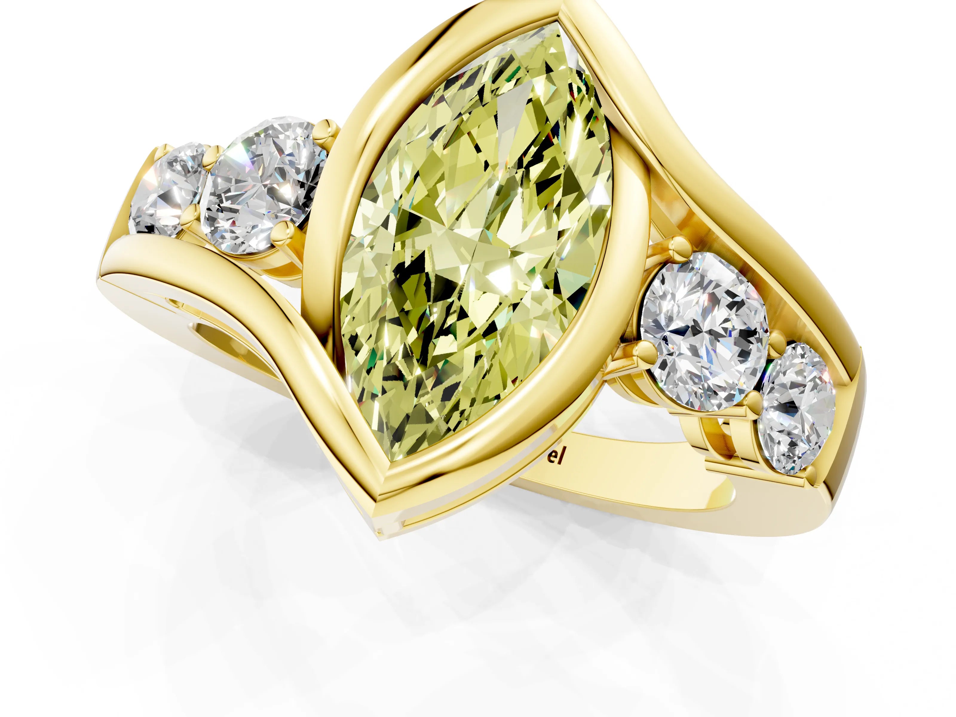 Yellow gold Bezel Set Fancy Yellow Marquise Cut Diamond Split Shank Ring_1