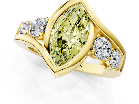 Yellow gold Bezel Set Fancy Yellow Marquise Cut Diamond Split Shank Ring_1