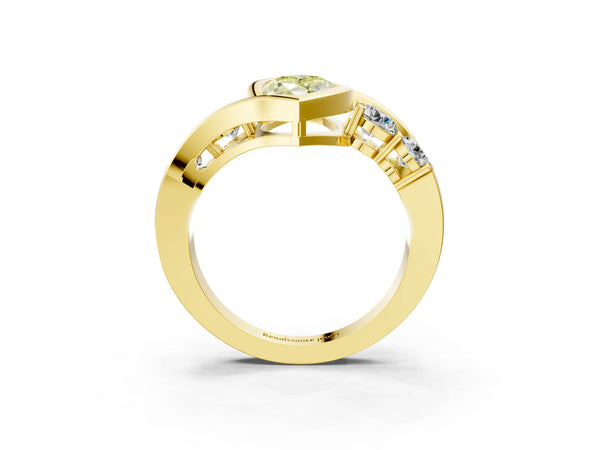Yellow Gold Marquise Bezel Bypass Engagement Ring Setting for Fancy Yellow Center