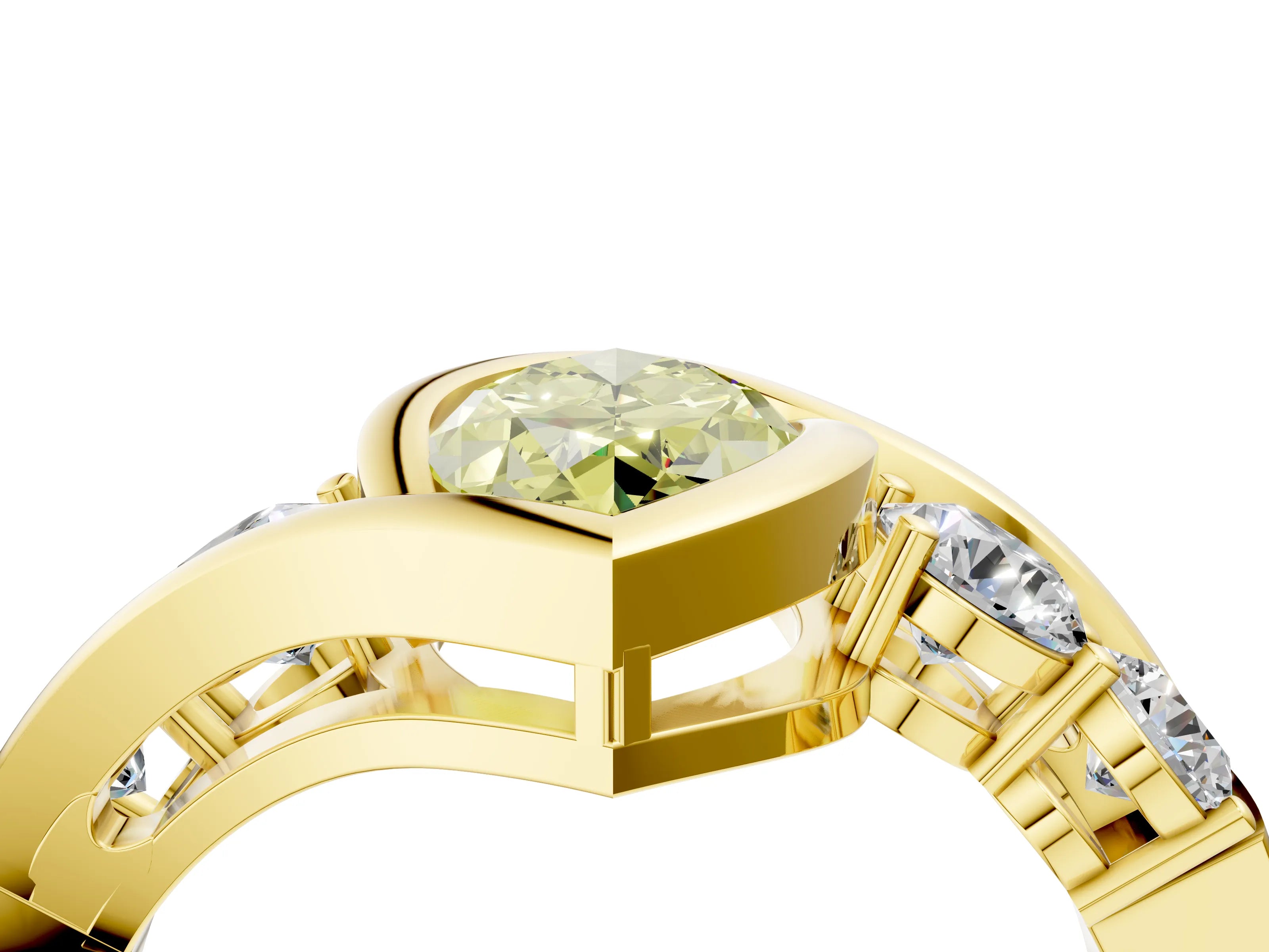 Yellow gold Bezel Set Fancy Yellow Marquise Cut Diamond Split Shank Ring_4