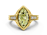Yellow gold Bezel Set Fancy Yellow Marquise  Diamond Milgrain Pave Engagement Ring