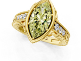 Yellow gold Bezel Set Fancy Yellow Marquise  Diamond Milgrain Pave Engagement Ring_1