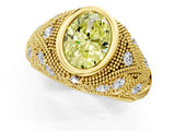 Yellow gold Bezel Set Fancy Yellow Oval Cut Diamond Milgrain Band Ring_1