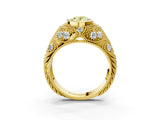 Yellow gold Bezel Set Fancy Yellow Oval Cut Diamond Milgrain Band Ring_3