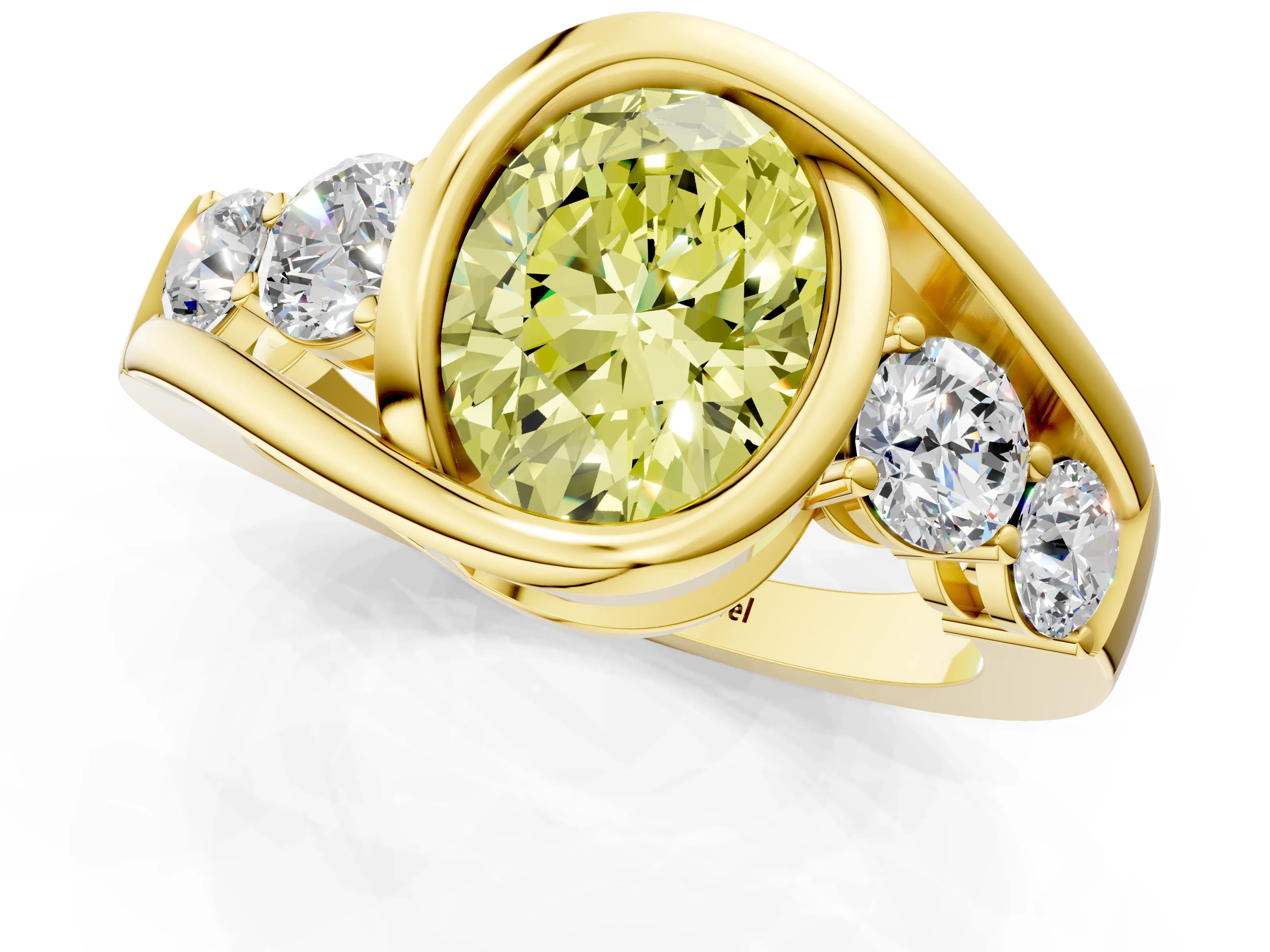 Yellow gold Bezel Set Fancy Yellow Oval Cut Diamond Split Shank Ring_1