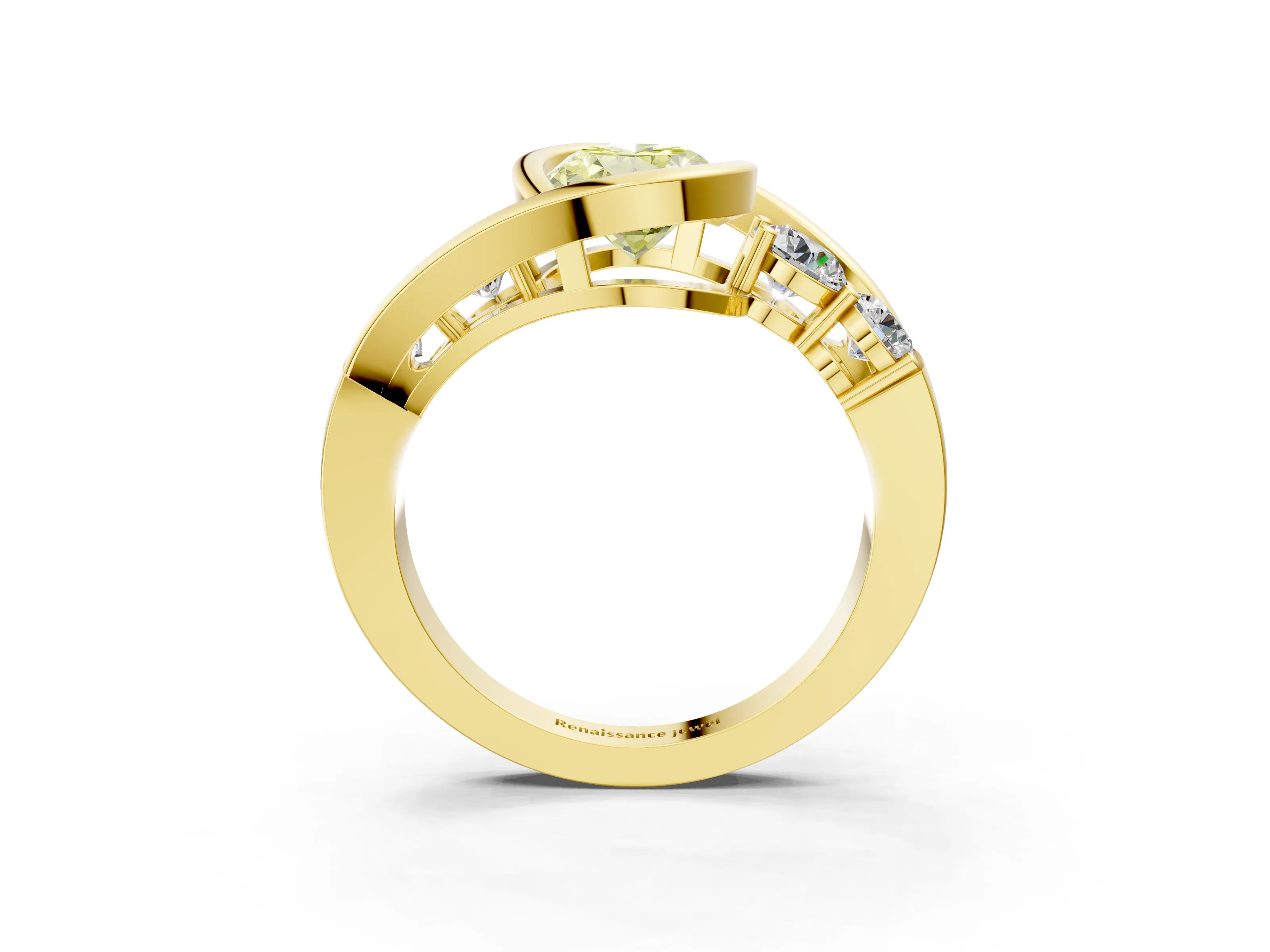 Yellow gold Bezel Set Fancy Yellow Oval Cut Diamond Split Shank Ring_3