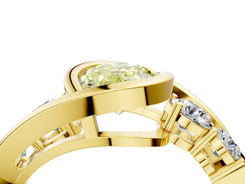 Yellow gold Bezel Set Fancy Yellow Oval Cut Diamond Split Shank Ring_4