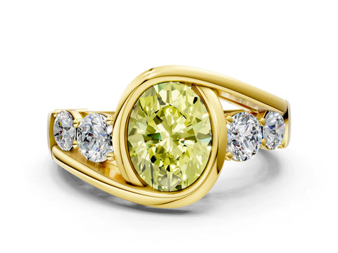 Yellow gold Bezel Set Fancy Yellow Oval Cut Diamond Split Shank Ring